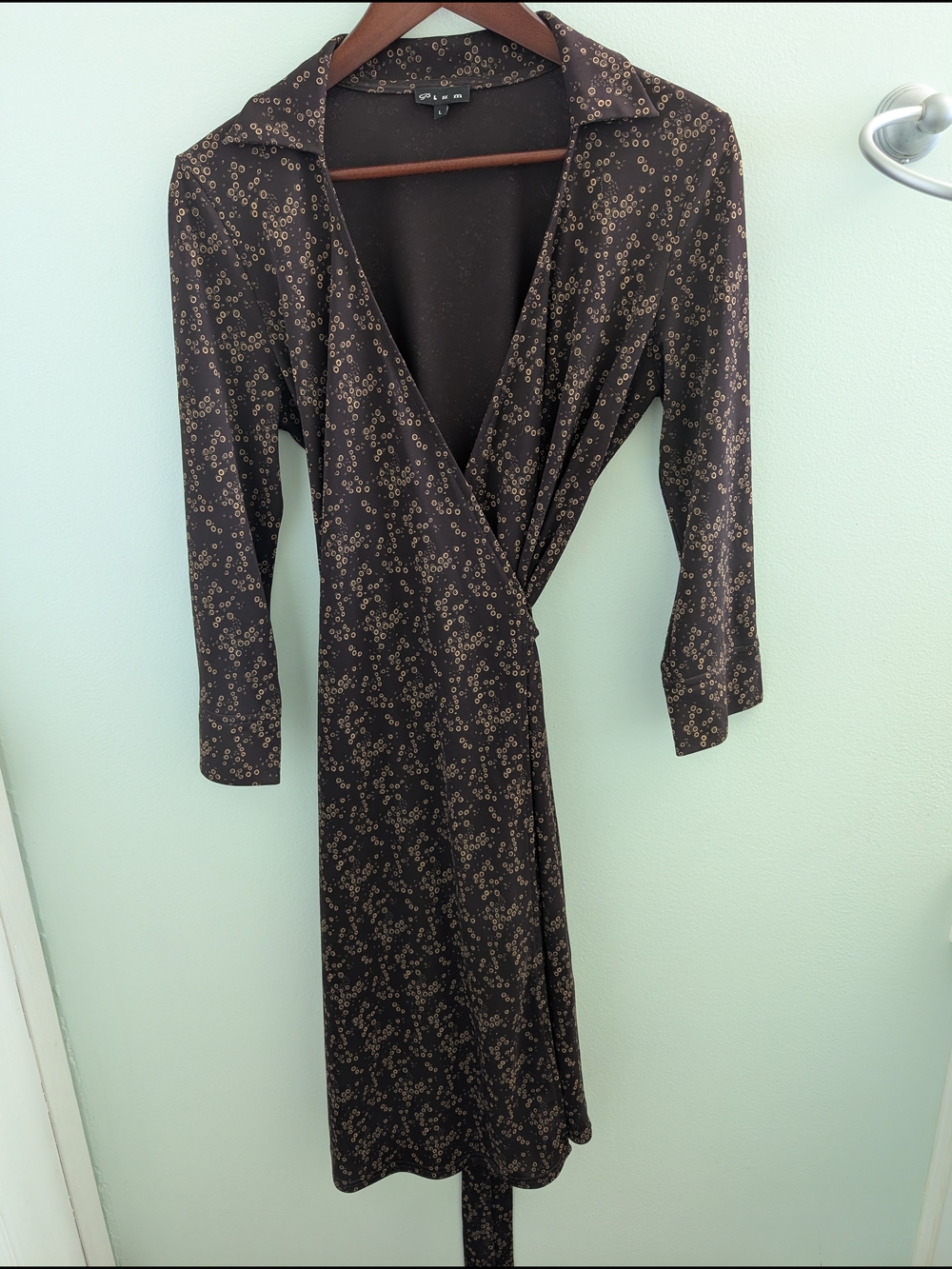Brown Floral 3/4 Sleeve Wrap Dress